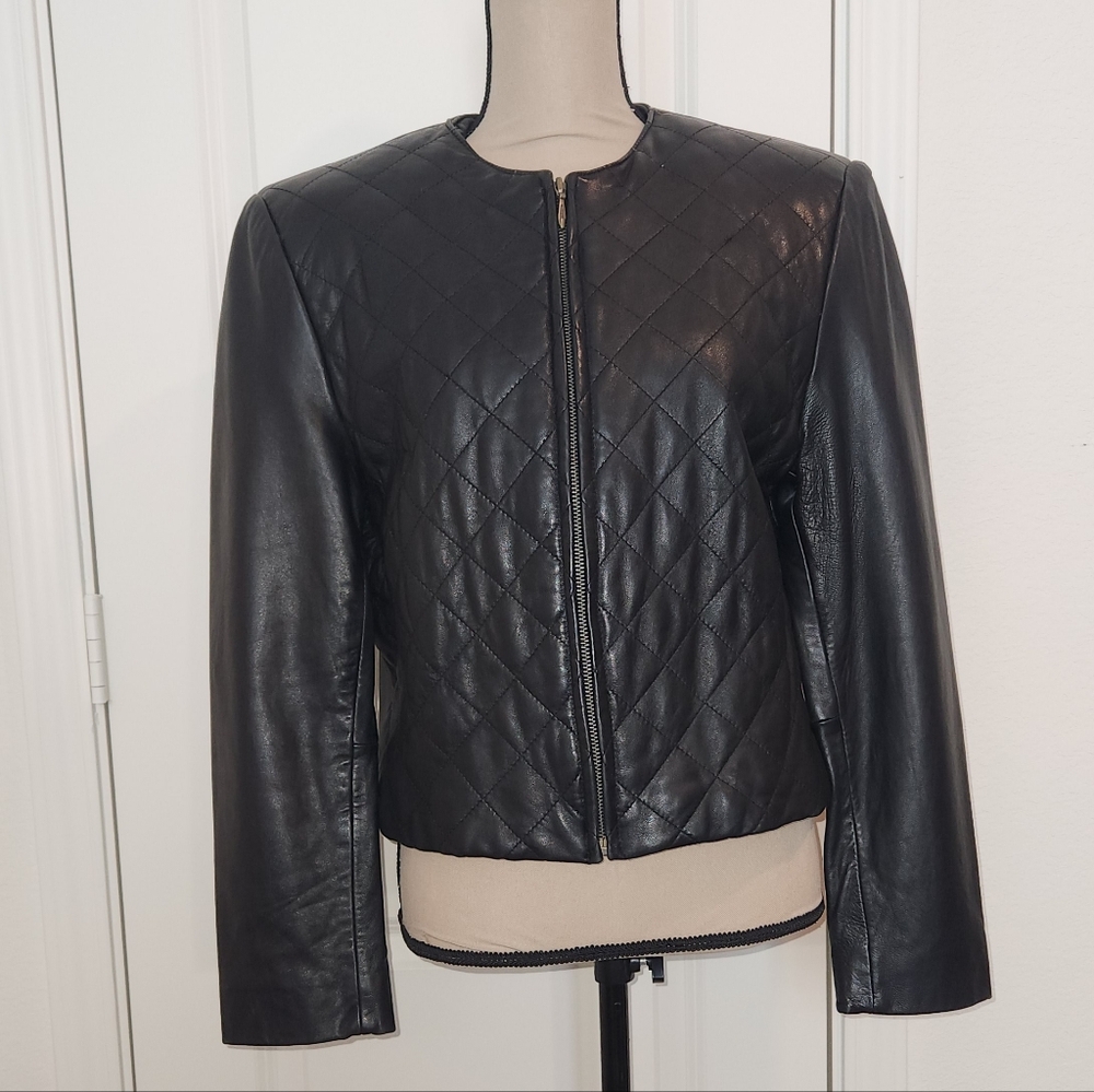Preston & York Black Quilted Genuine Lambskin Leather Jacket – Women’s Size S